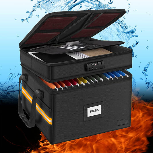 Portable Water-Resistant, Fireproof Locking Organizer File Box