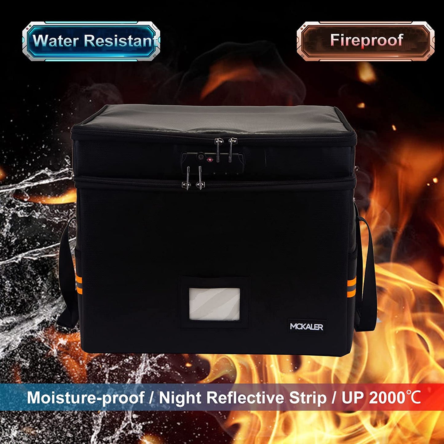 Portable Water-Resistant, Fireproof Locking Organizer File Box