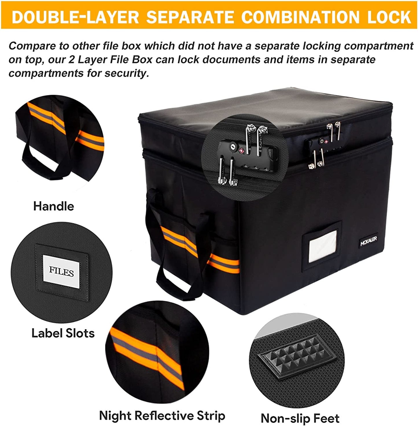 Portable Water-Resistant, Fireproof Locking Organizer File Box