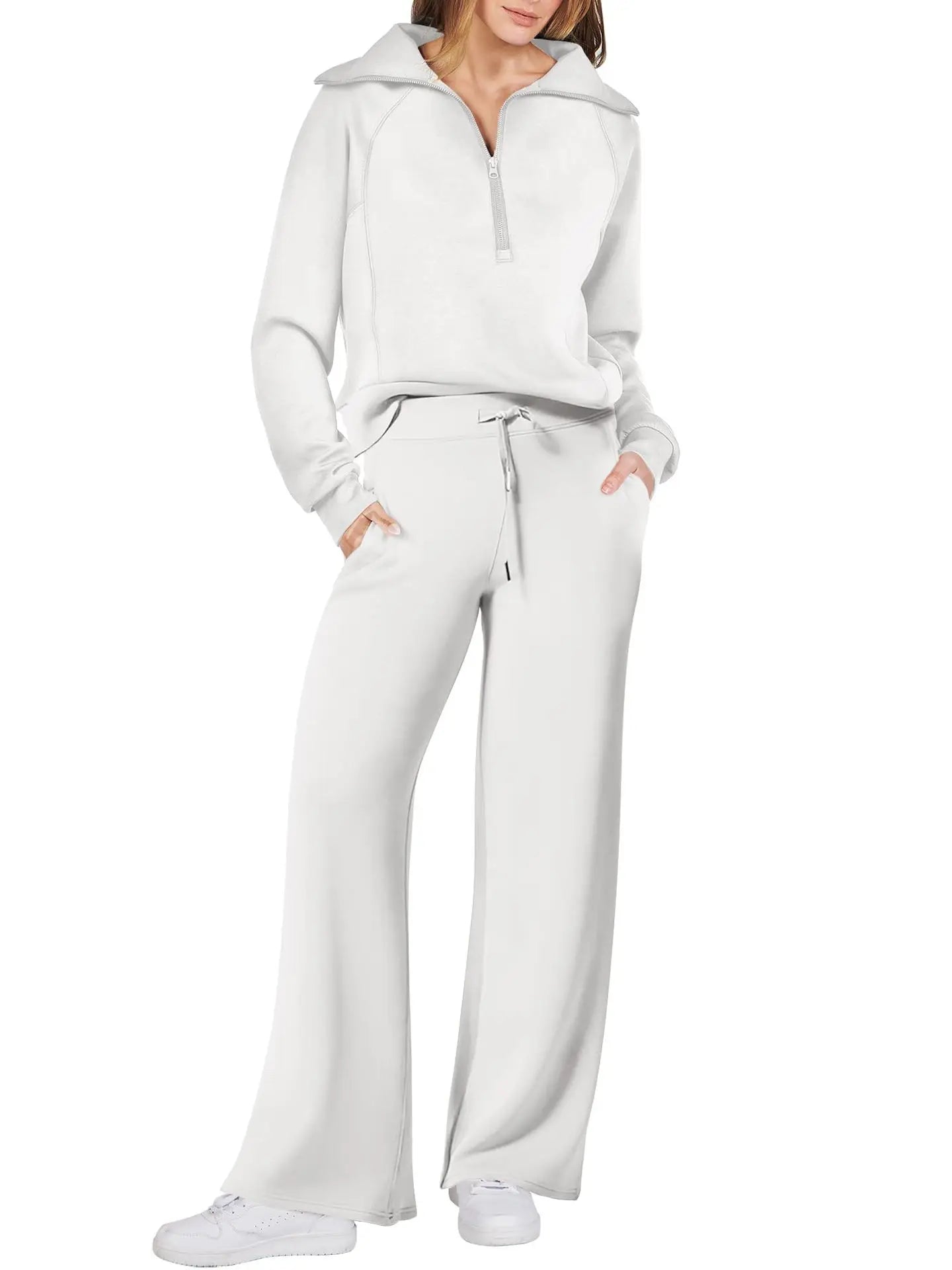 Loungewear Sets Quarter Zip Pullover Sweatshirts With Wide Leg Sweatpants