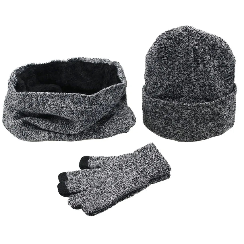 Women Winter 3 Pieces/Set Hat Beanie Scarf Glove