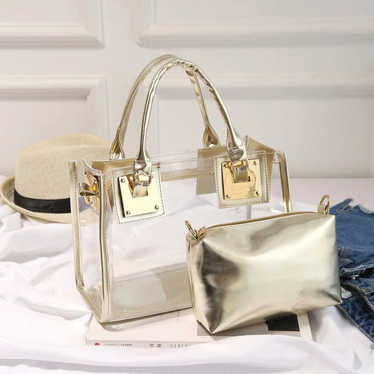 2pcs Transparent Handbag with Clutch