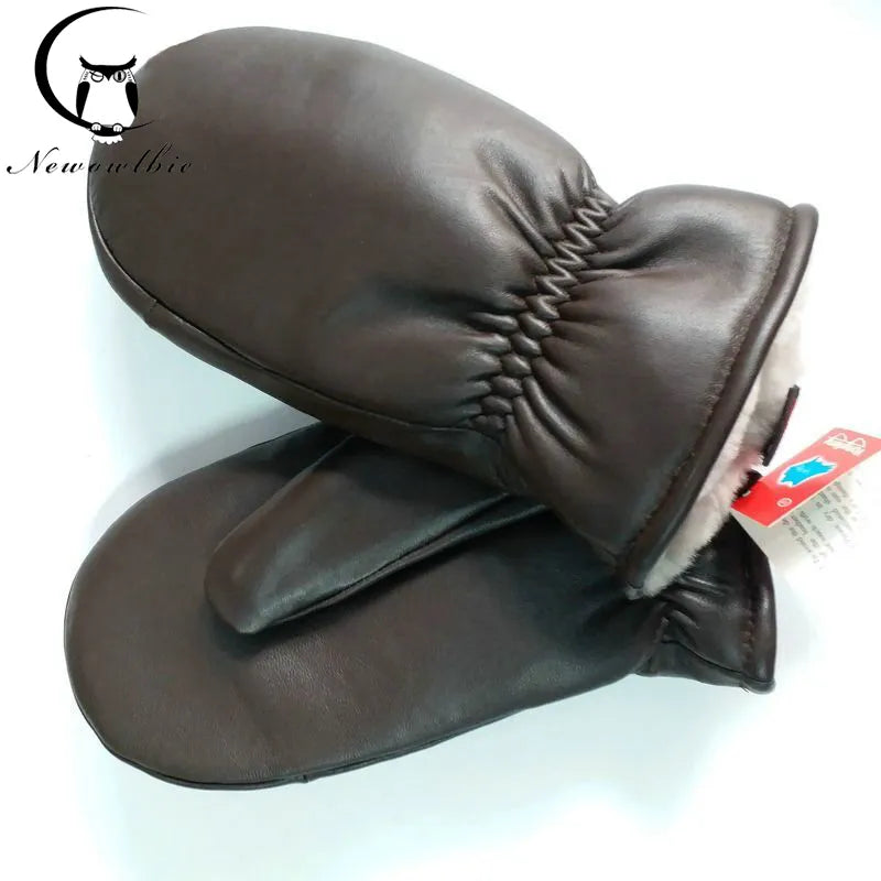 Men's Gloves Leather Warm Outdoor Double Layer Sheepskin Windproof Waterproof