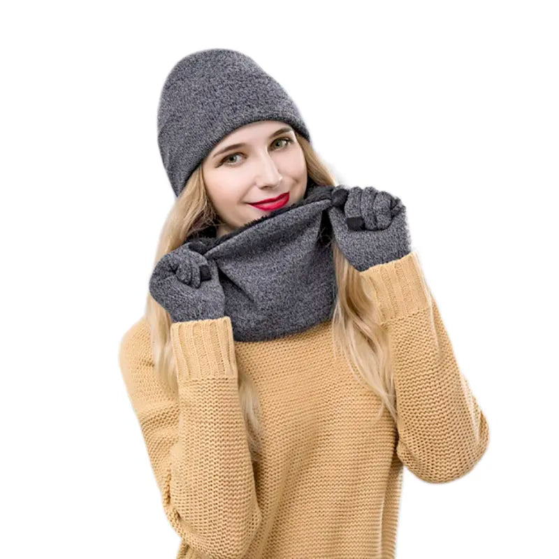 Women Winter 3 Pieces/Set Hat Beanie Scarf Glove