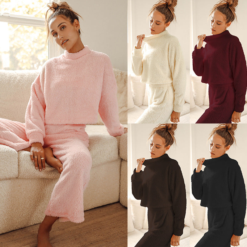 Womens Sleepwear Double Furry Plush Two Piece Loungewear Set