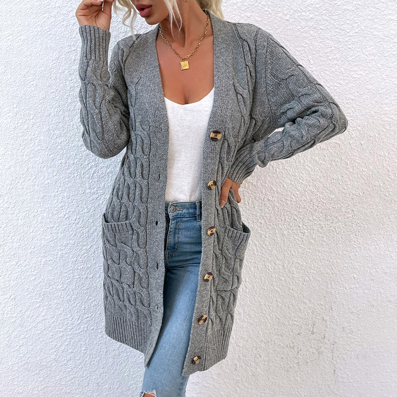 Women Chunky Mid length Cable Knit Cardigan