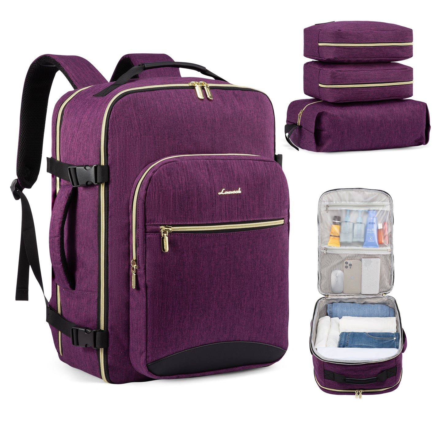 TSA Flight Approved Carry on Backpack Waterproof Luggage With 3 Packing Cubes