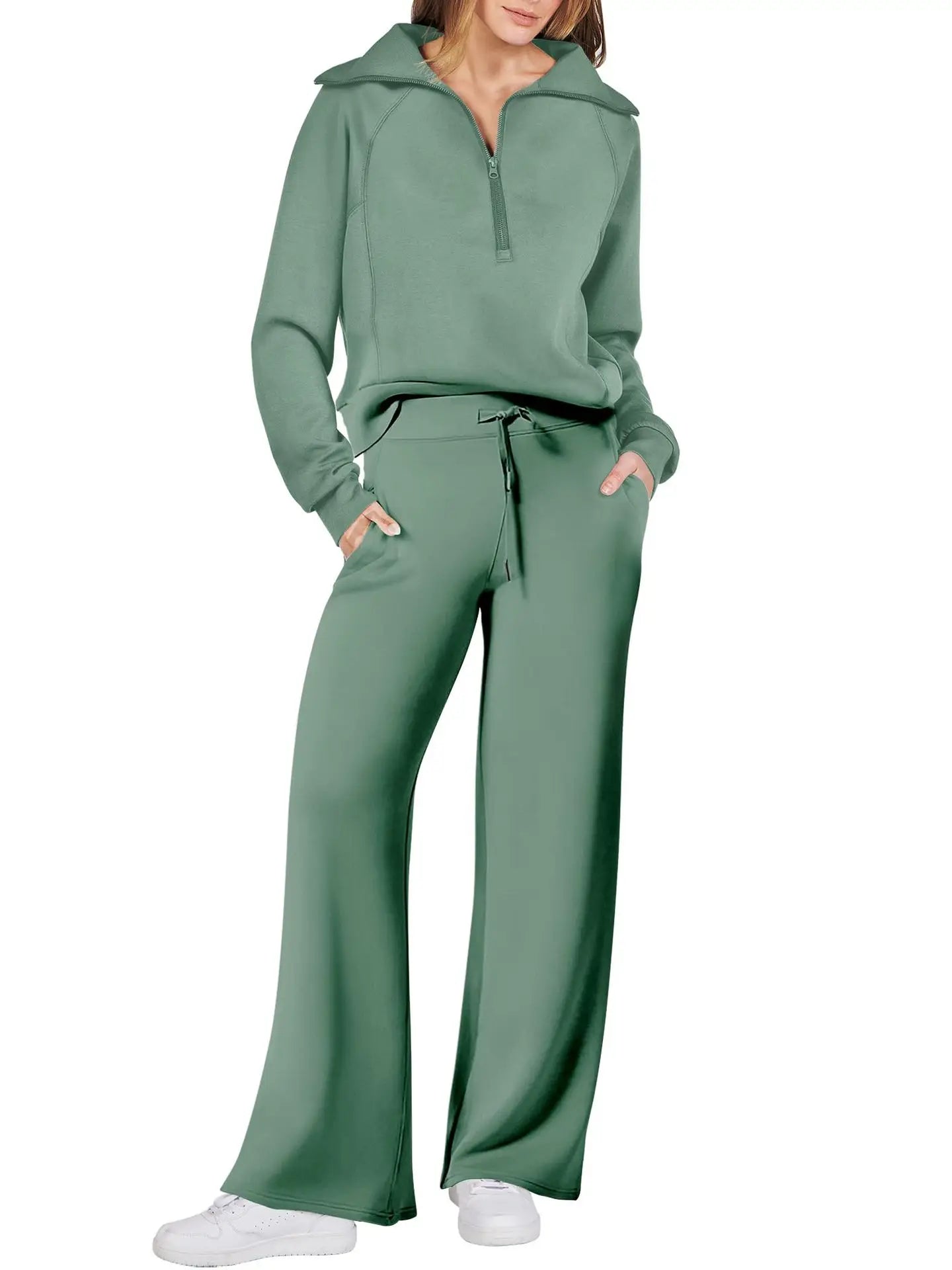 Loungewear Sets Quarter Zip Pullover Sweatshirts With Wide Leg Sweatpants