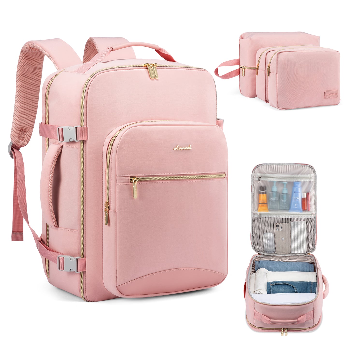 TSA Flight Approved Carry on Backpack Waterproof Luggage With 3 Packing Cubes