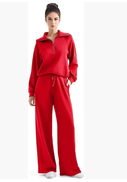 Loungewear Sets Quarter Zip Pullover Sweatshirts With Wide Leg Sweatpants