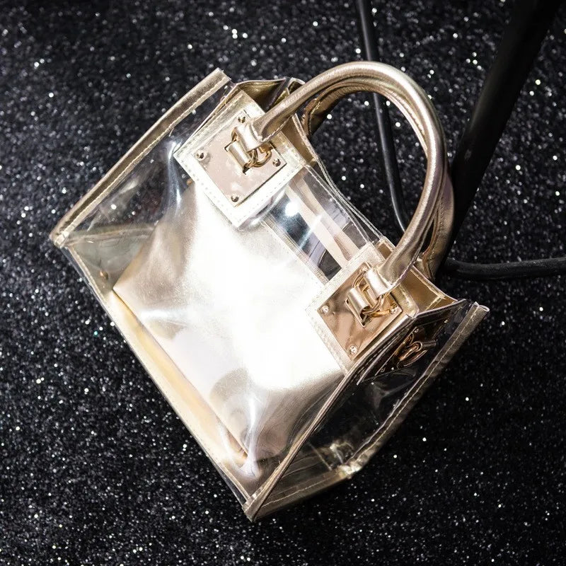2pcs Women Fashion Shoulder Bag Clear Jelly Clutch Purse Transparent Handbag