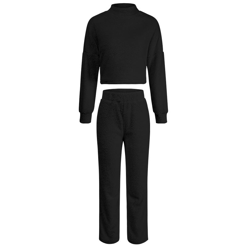Womens Sleepwear Double Furry Plush Two Piece Loungewear Set