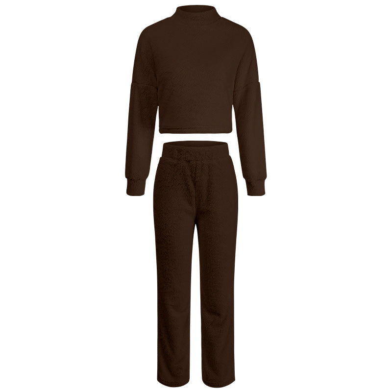 Womens Sleepwear Double Furry Plush Two Piece Loungewear Set