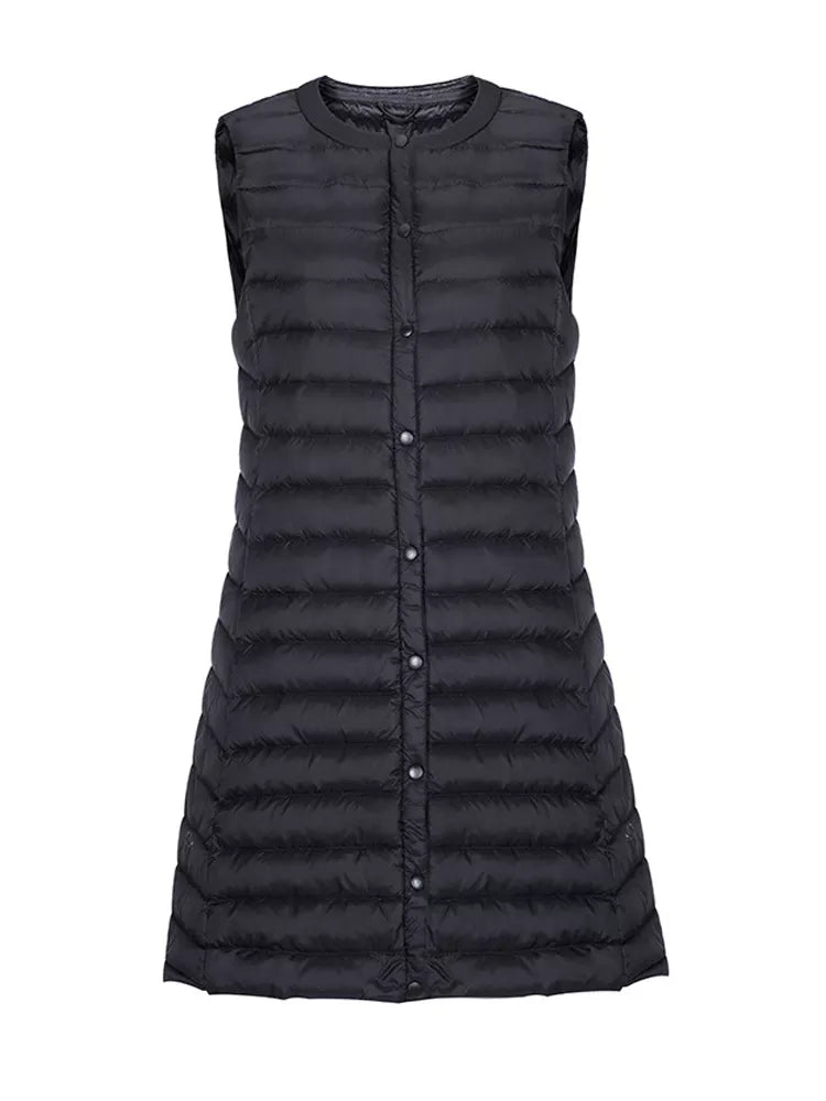 Women Ultra Light Windproof Sleeveless Long Puffer Outerwear Jackets