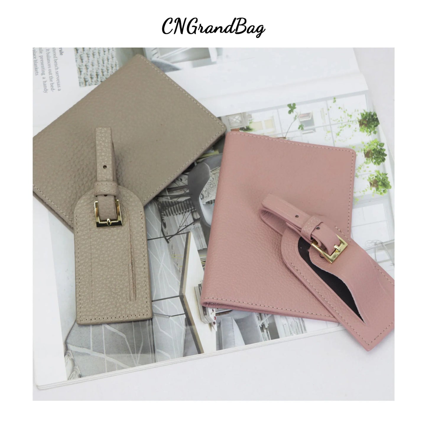 Gift Set Passport Holder Cow Pebble Leather Luggage Tag Passport Cover