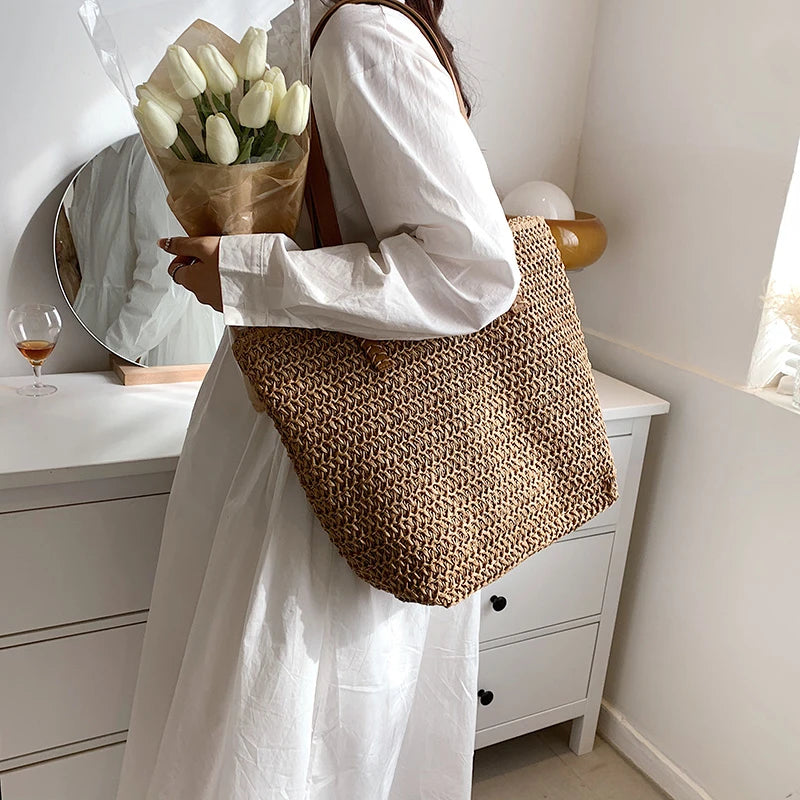 Hand-Woven Bohemian Summer Fashion Straw Beach Bag