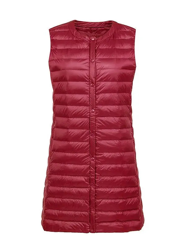 Women Ultra Light Windproof Sleeveless Long Puffer Outerwear Jackets