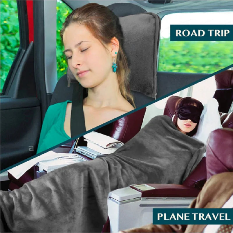 Airplane Blanket with Soft Pillowcase Travel Essentials
