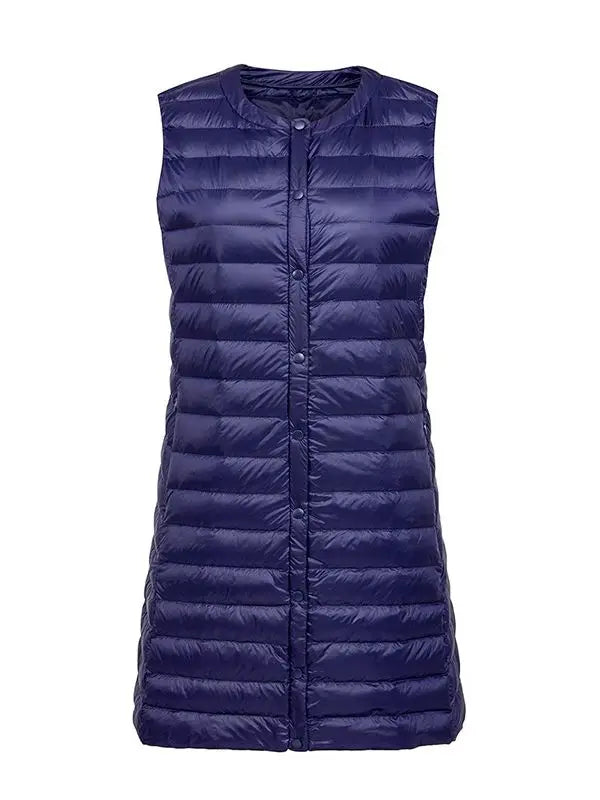 Women Ultra Light Windproof Sleeveless Long Puffer Outerwear Jackets