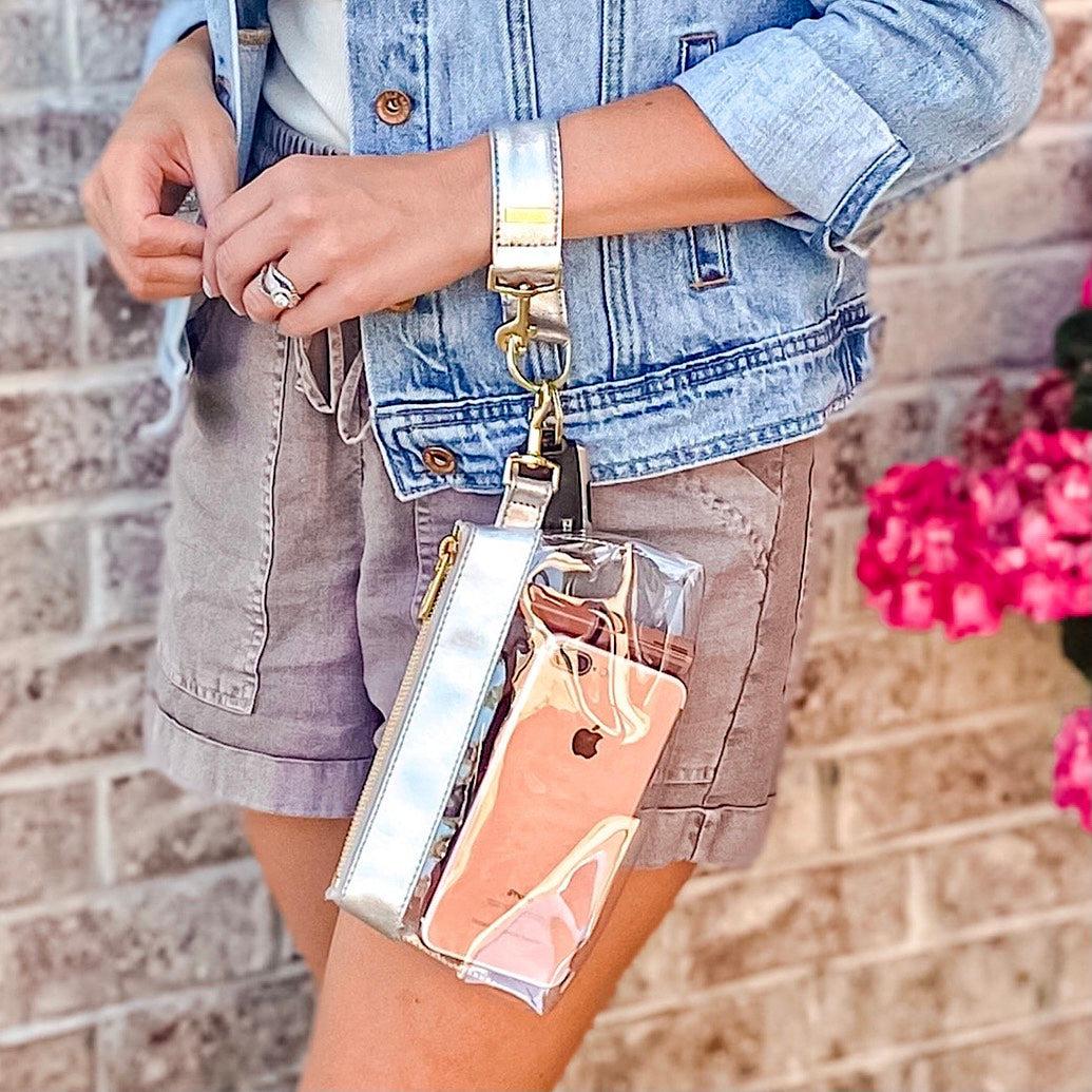 Stunning Silver CLEAR Bag -Leather Trim