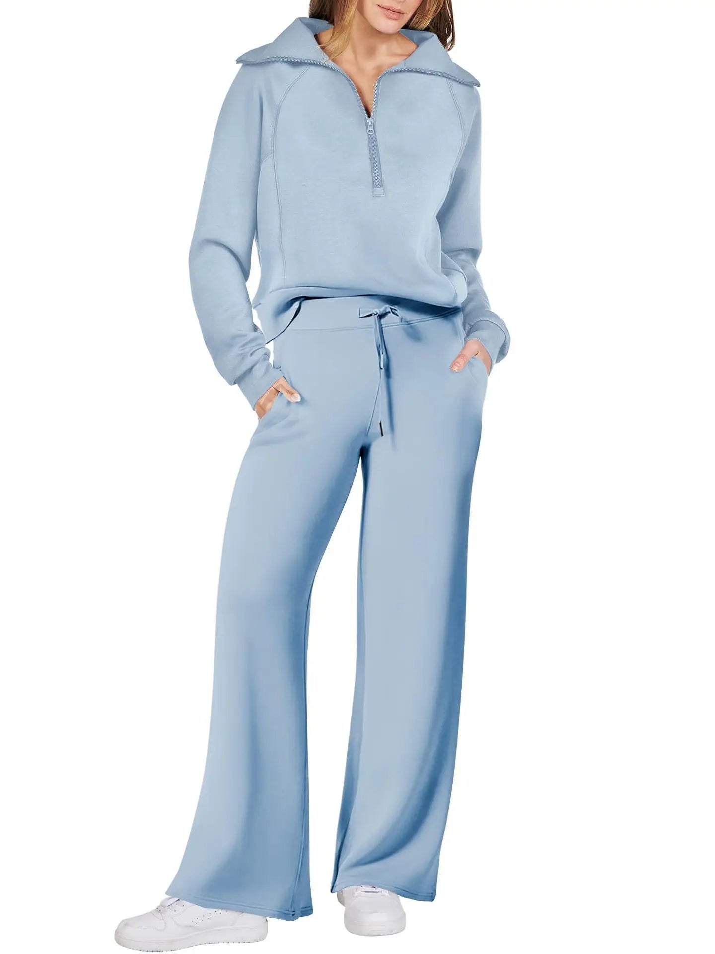 Loungewear Sets Quarter Zip Pullover Sweatshirts With Wide Leg Sweatpants