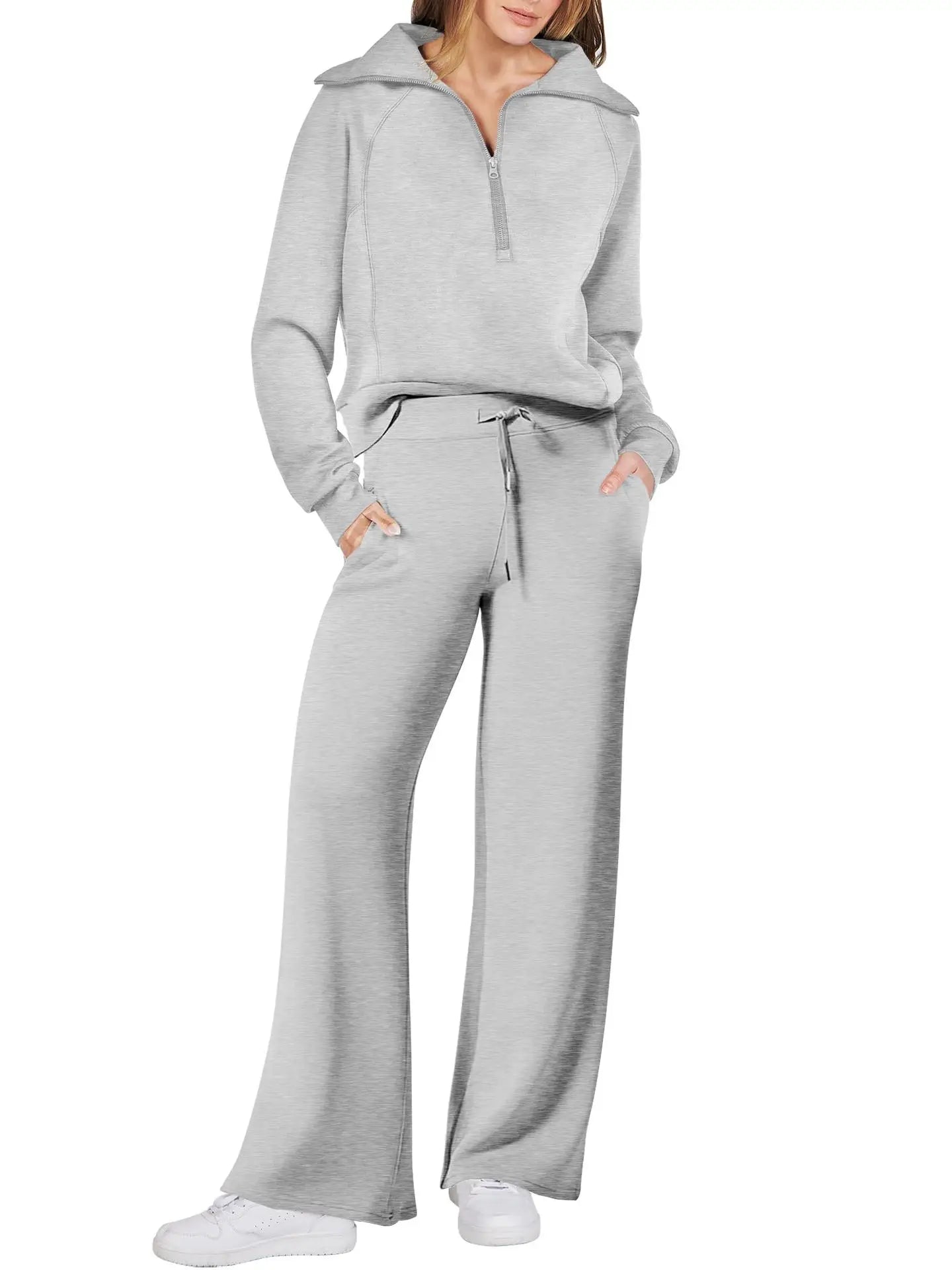 Loungewear Sets Quarter Zip Pullover Sweatshirts With Wide Leg Sweatpants