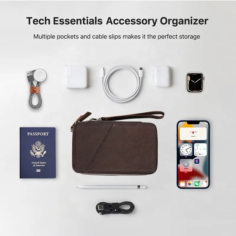 Genuine Leather Travel Case Cable and Charger Travel Organizer