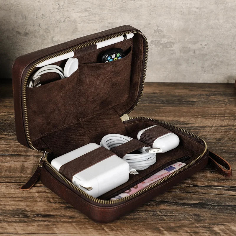 Genuine Leather Travel Case Cable and Charger Travel Organizer
