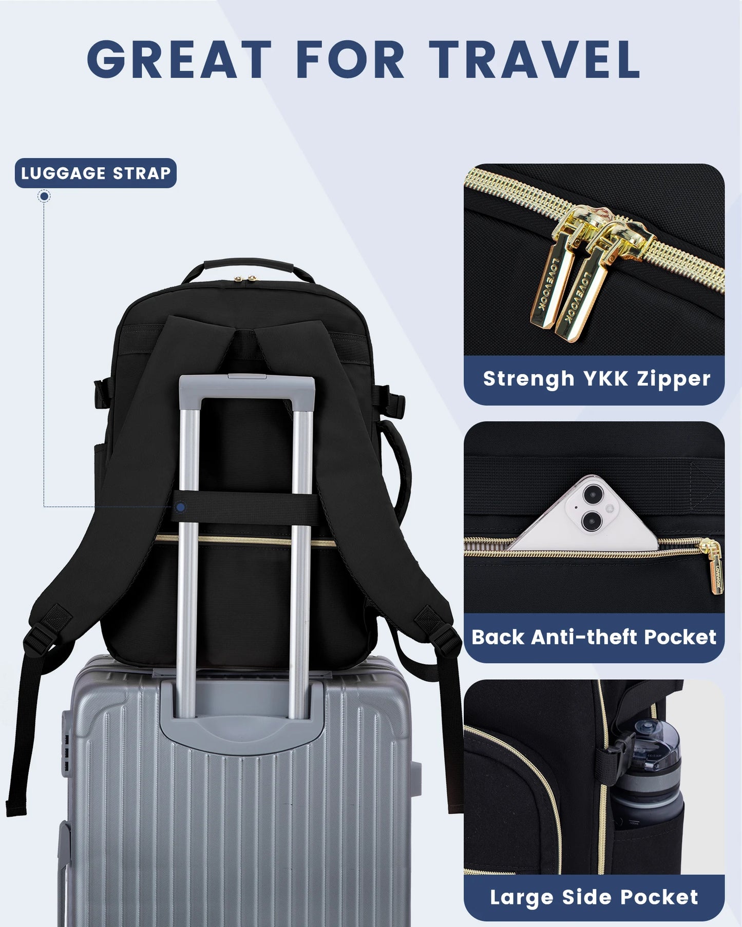 TSA Flight Approved Carry on Backpack Waterproof Luggage With 3 Packing Cubes