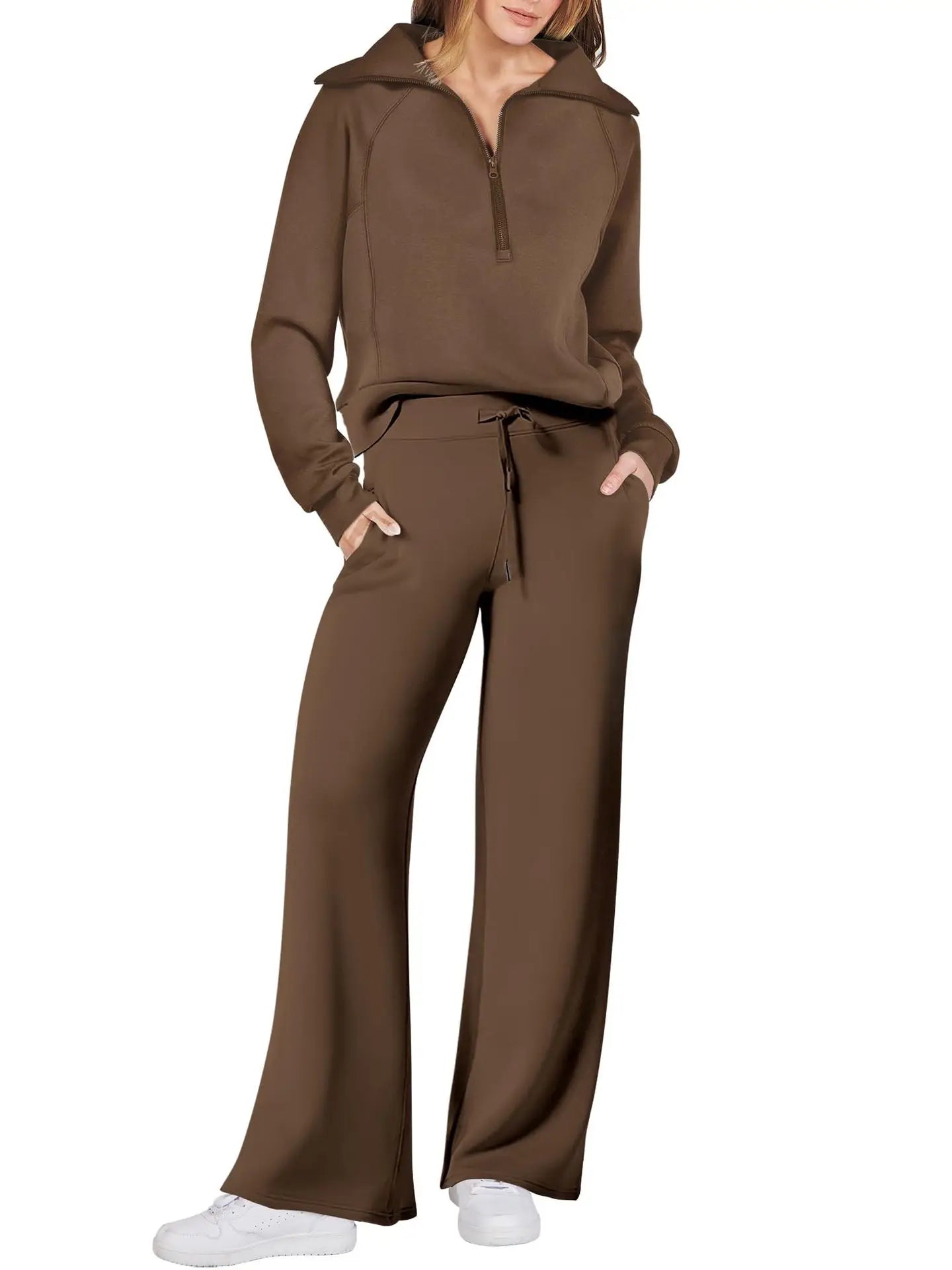 Loungewear Sets Quarter Zip Pullover Sweatshirts With Wide Leg Sweatpants