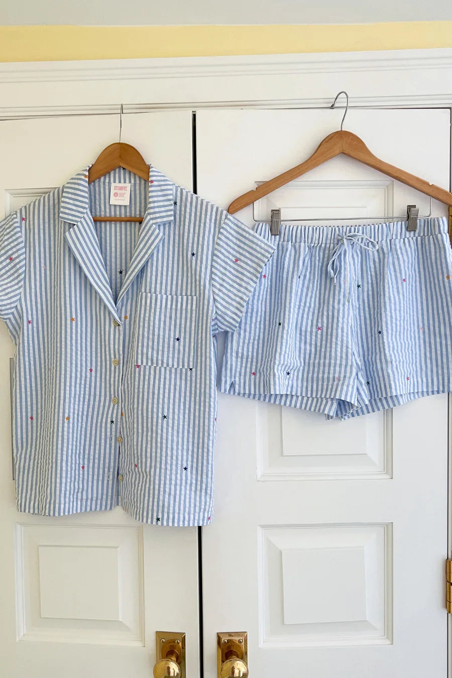 Seersucker Hearts Striped Pajamas Loungewear Women Pajama Set