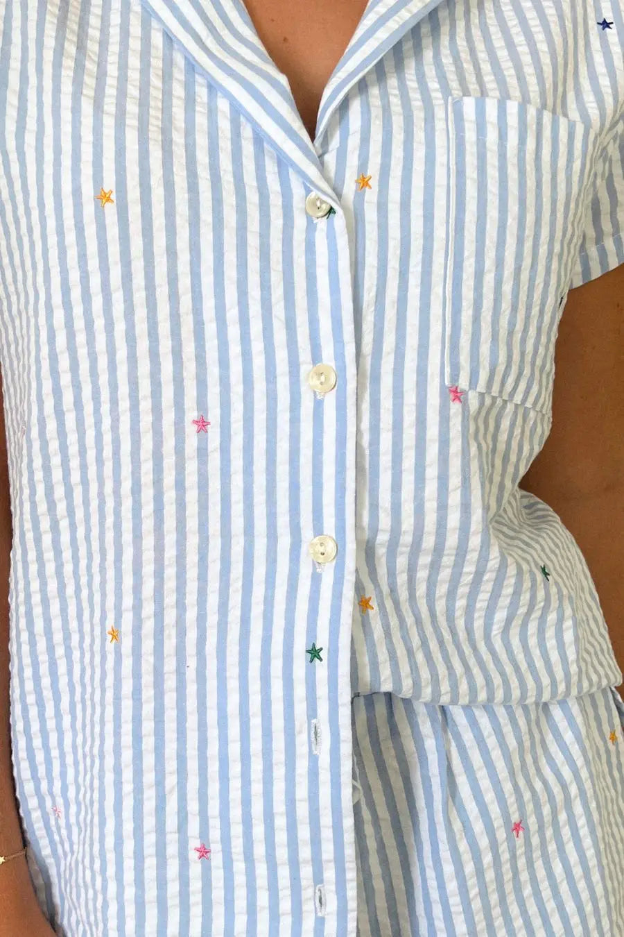 Seersucker Hearts Striped Pajamas Loungewear Women Pajama Set