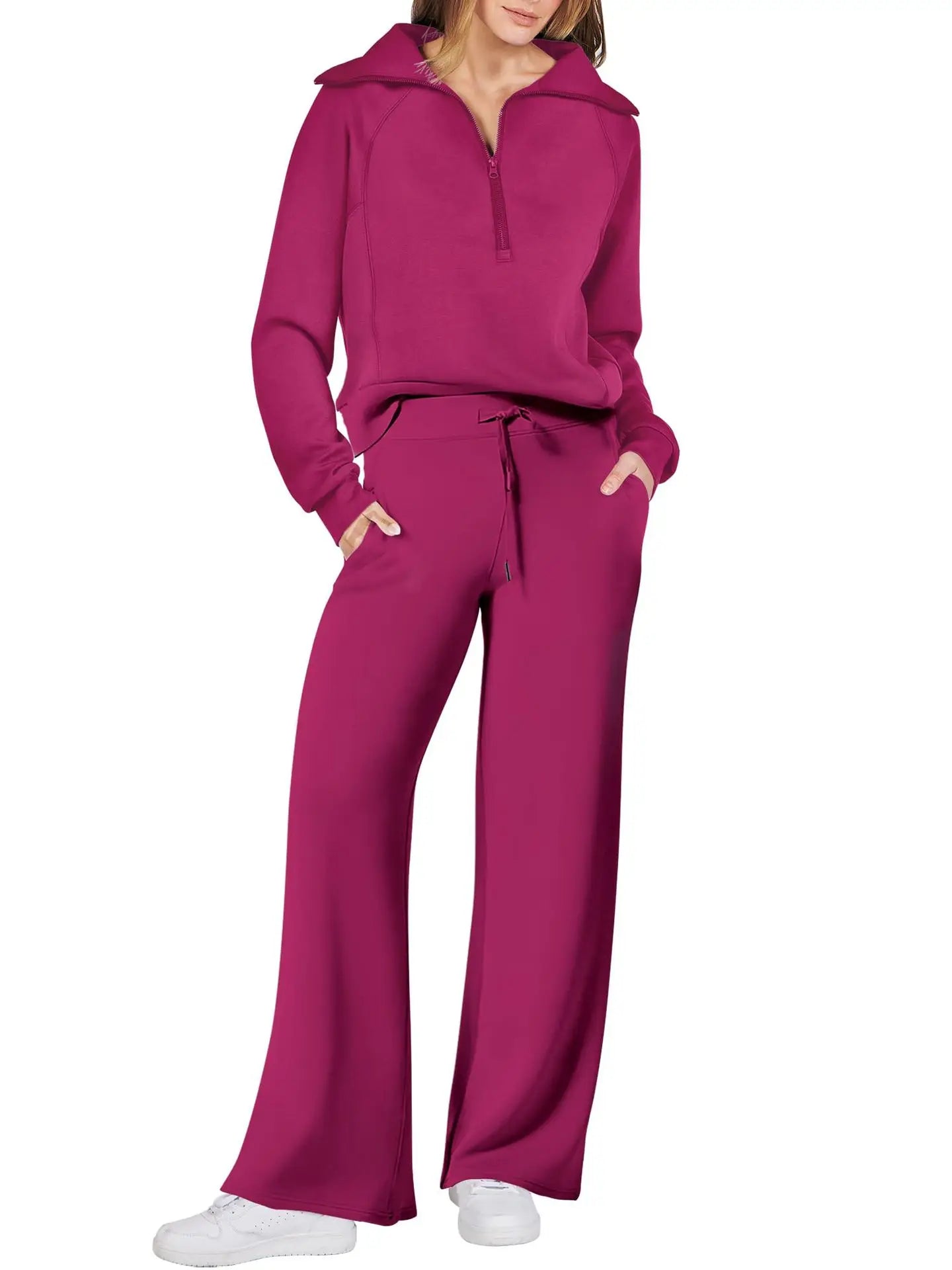 Loungewear Sets Quarter Zip Pullover Sweatshirts With Wide Leg Sweatpants