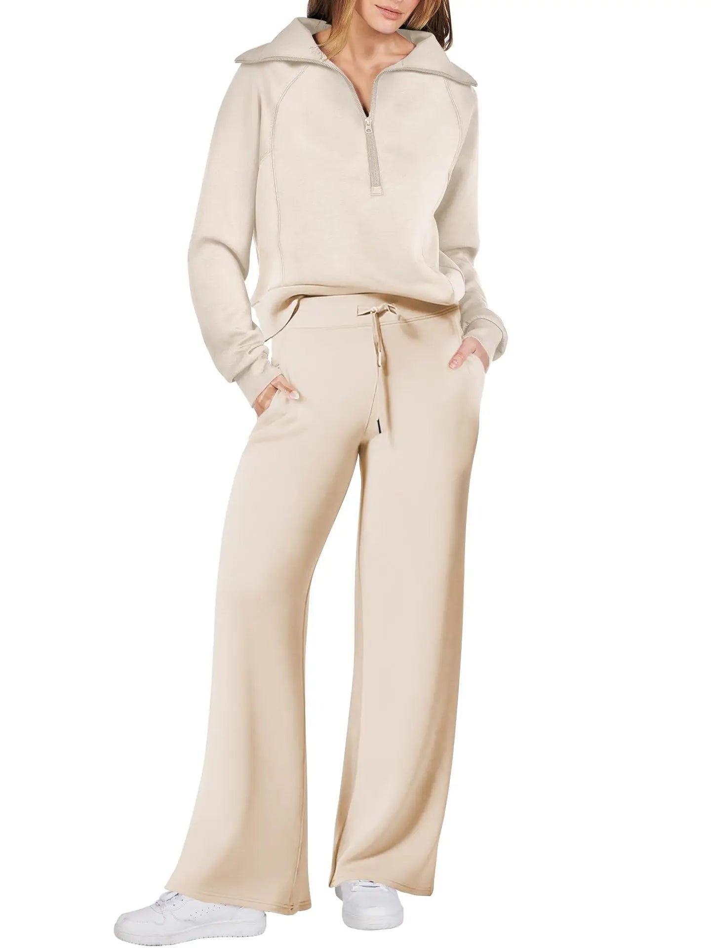 Loungewear Sets Quarter Zip Pullover Sweatshirts With Wide Leg Sweatpants