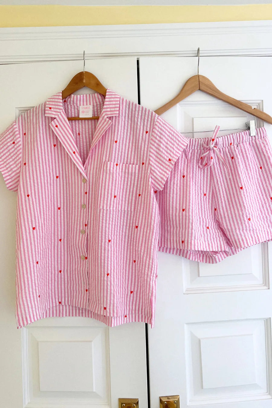 Seersucker Hearts Striped Pajamas Loungewear Women Pajama Set