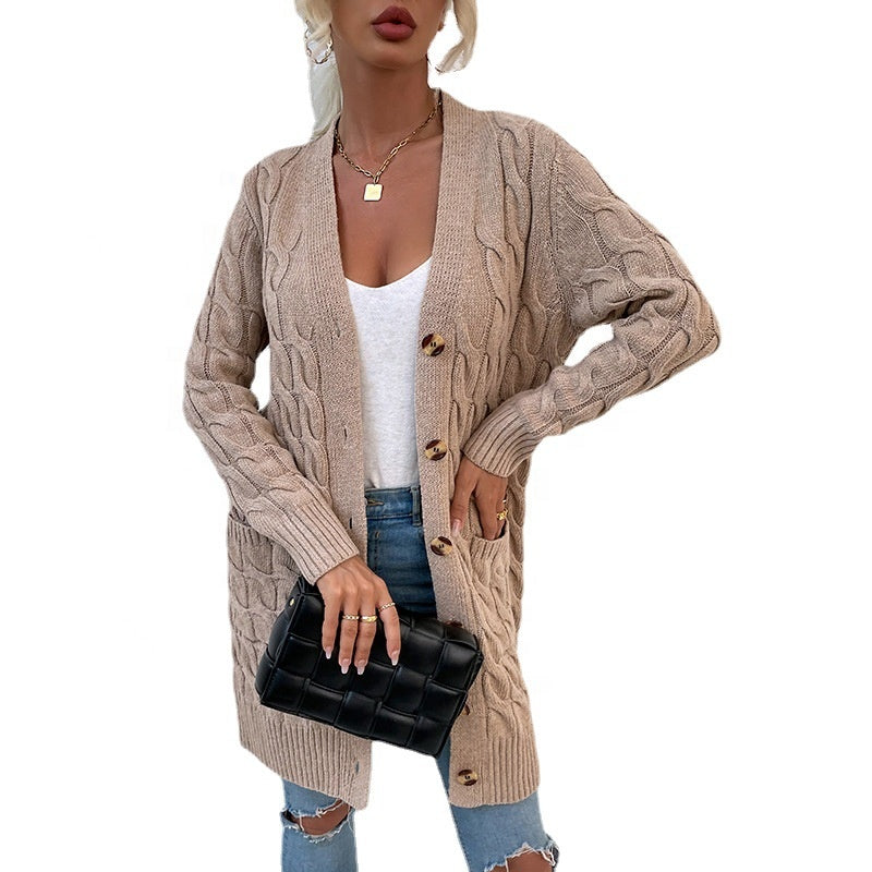 Women Chunky Mid length Cable Knit Cardigan