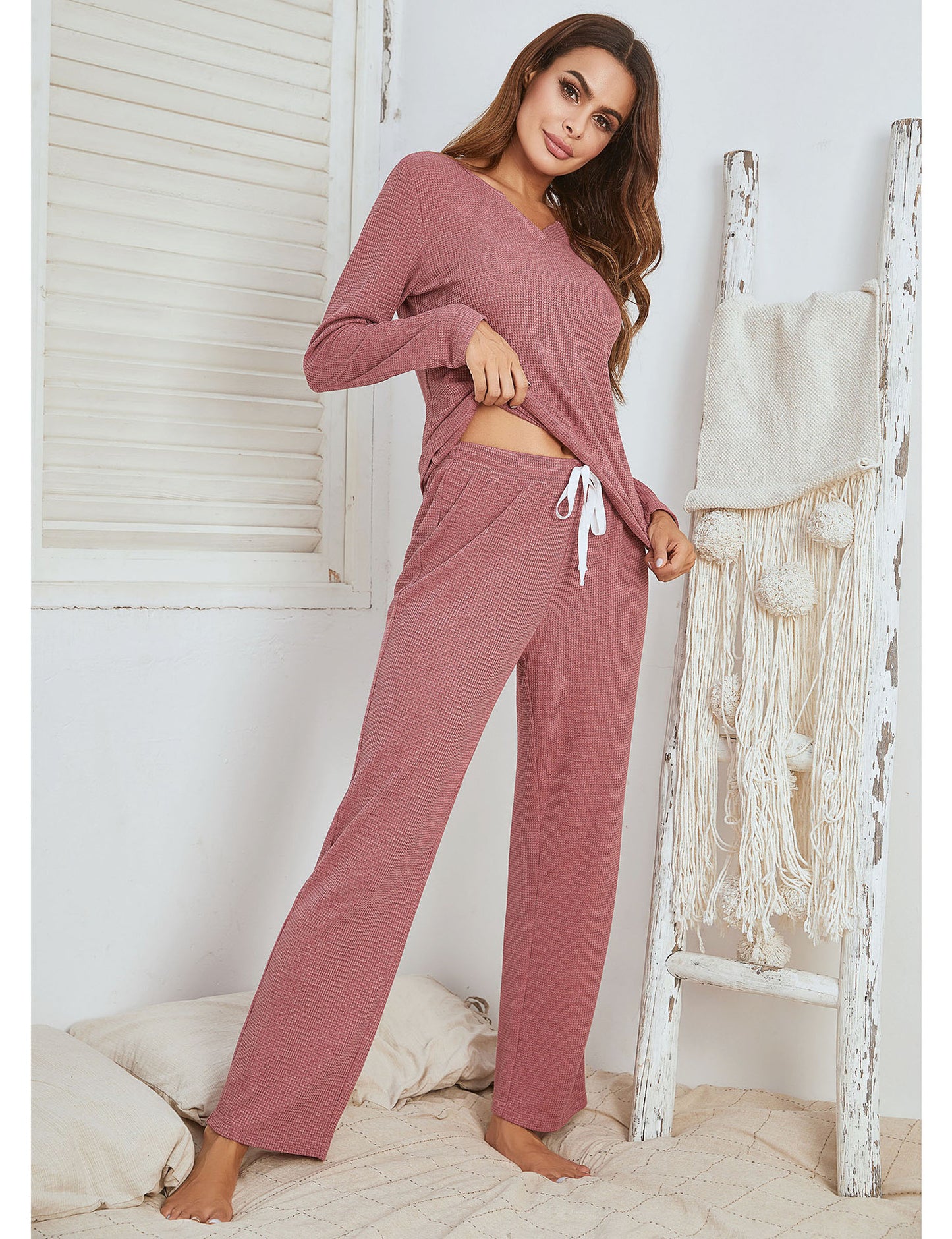 Womens Cross Thread Loungewear Sleepwear Pajamas Set