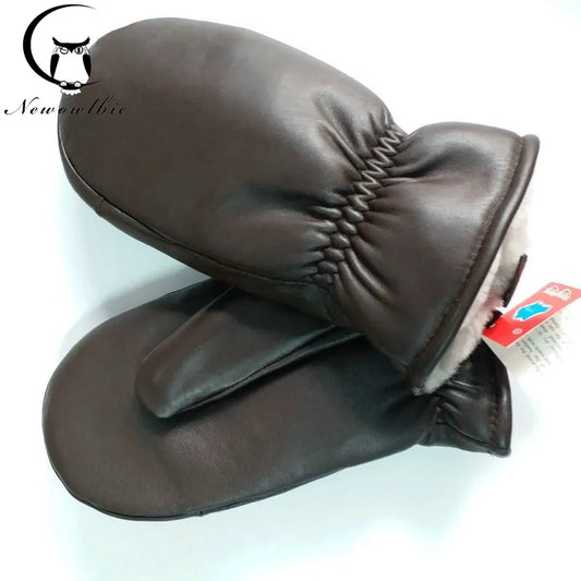 Men's  Gloves Leather Warm Outdoor Double Layer Sheepskin Windproof Waterproof