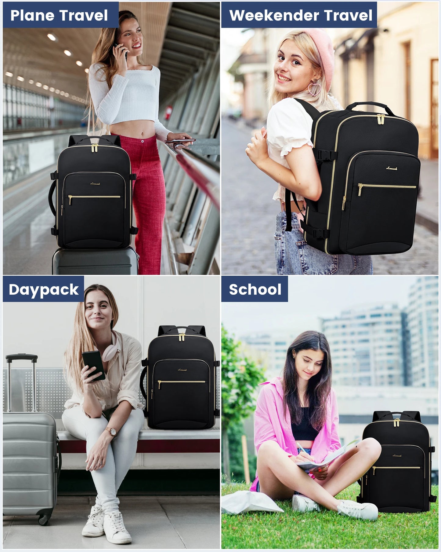 TSA Flight Approved Carry on Backpack Waterproof Luggage With 3 Packing Cubes