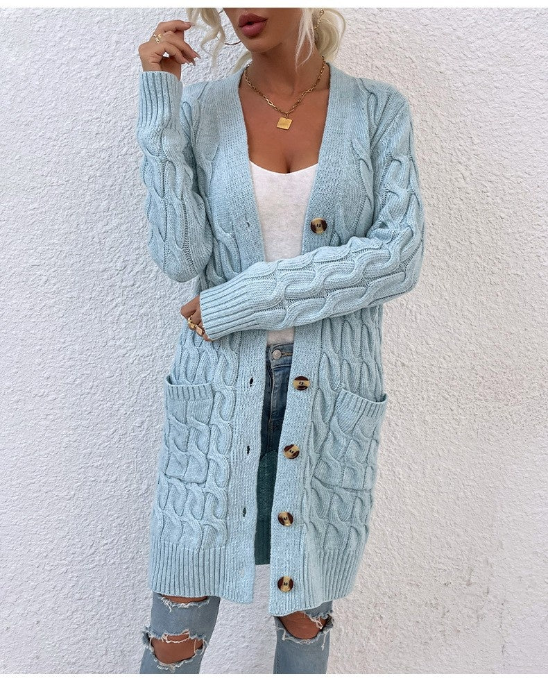 Women Chunky Mid length Cable Knit Cardigan