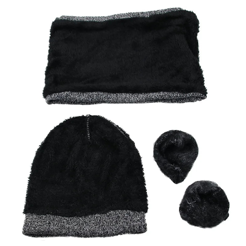 Women Winter 3 Pieces/Set Hat Beanie Scarf Glove