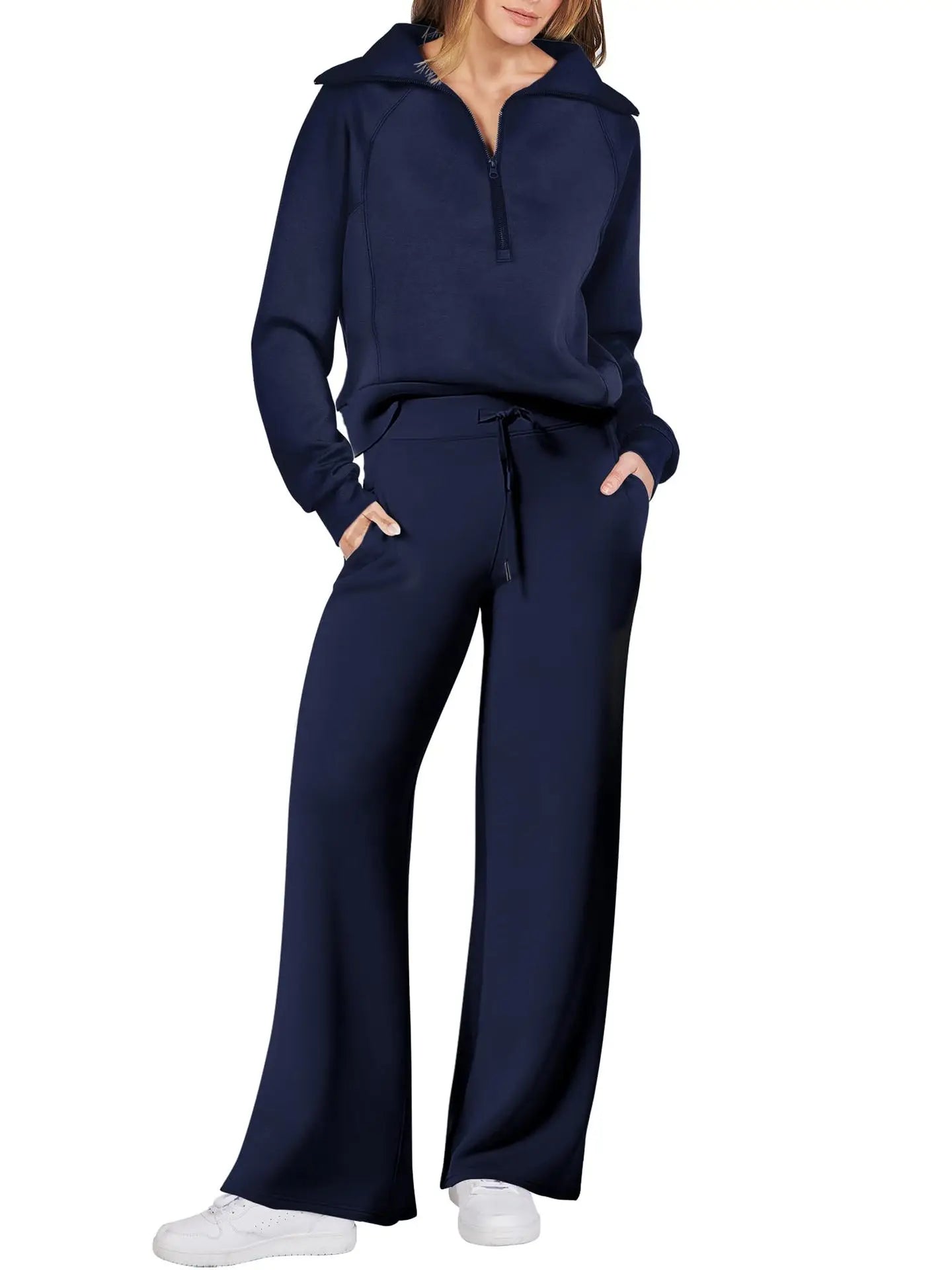 Loungewear Sets Quarter Zip Pullover Sweatshirts With Wide Leg Sweatpants