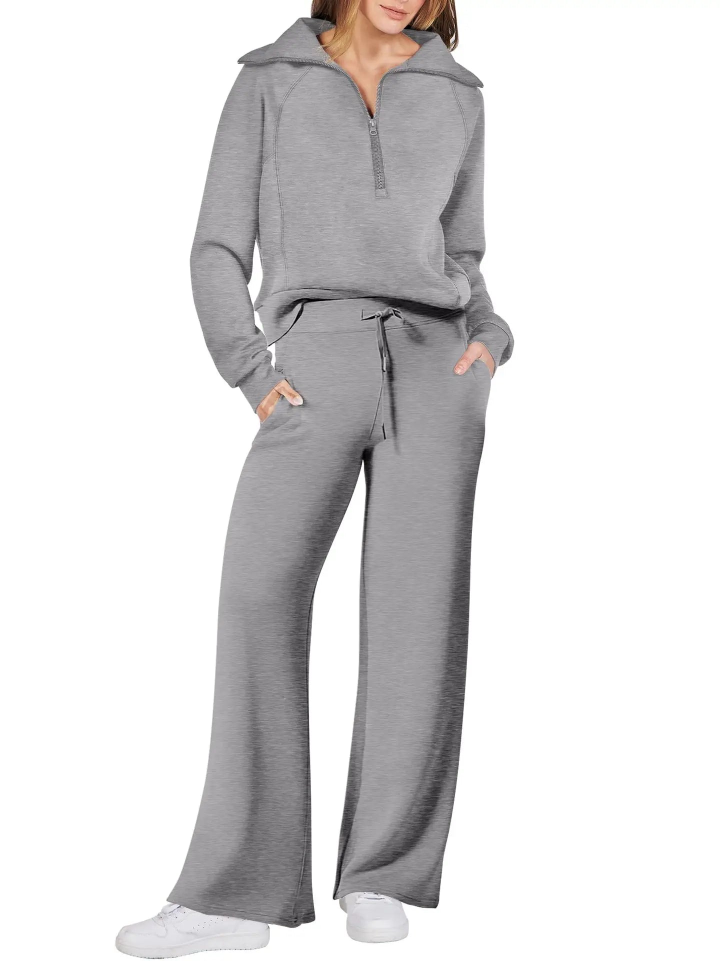 Loungewear Sets Quarter Zip Pullover Sweatshirts With Wide Leg Sweatpants