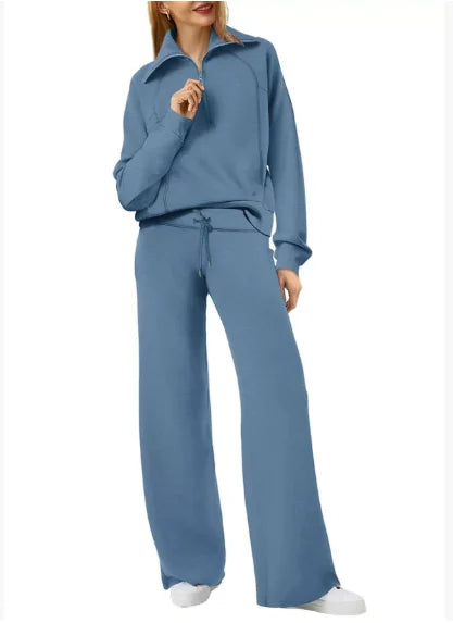 Loungewear Sets Quarter Zip Pullover Sweatshirts With Wide Leg Sweatpants