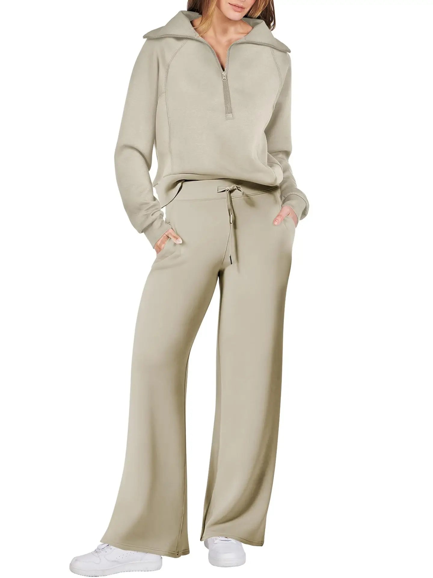 Loungewear Sets Quarter Zip Pullover Sweatshirts With Wide Leg Sweatpants