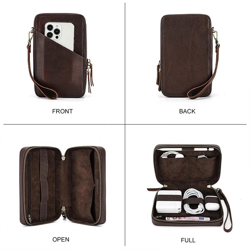Genuine Leather Travel Case Cable and Charger Travel Organizer