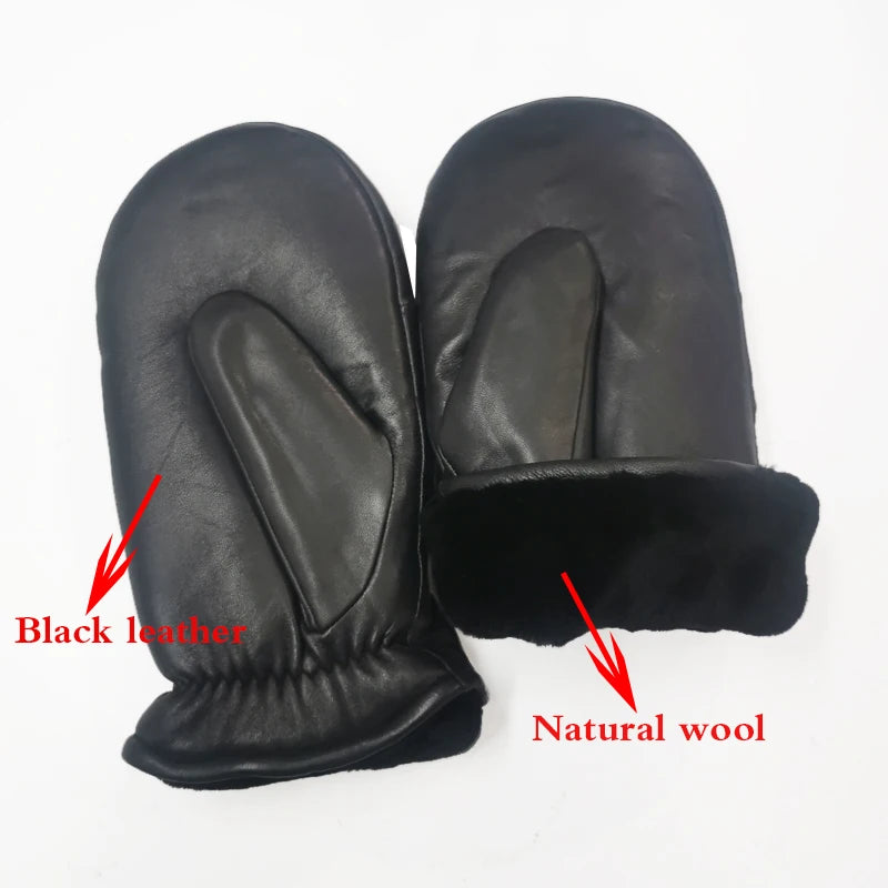 Men's  Gloves Leather Warm Outdoor Double Layer Sheepskin Windproof Waterproof