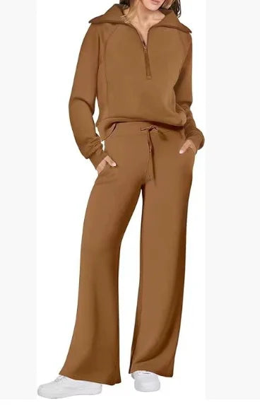 Loungewear Sets Quarter Zip Pullover Sweatshirts With Wide Leg Sweatpants