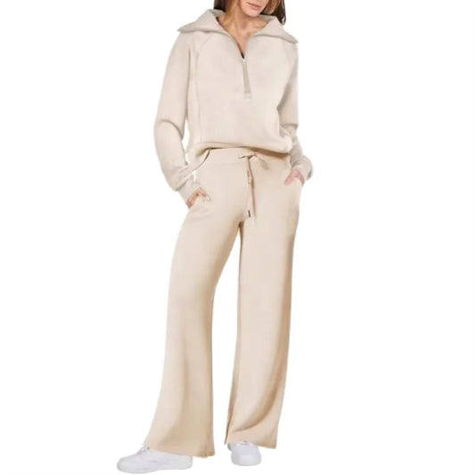 Loungewear Sets Quarter Zip Pullover Sweatshirts With Wide Leg Sweatpants