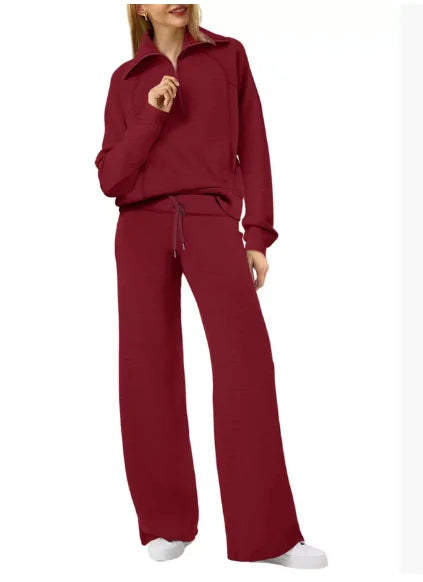 Loungewear Sets Quarter Zip Pullover Sweatshirts With Wide Leg Sweatpants
